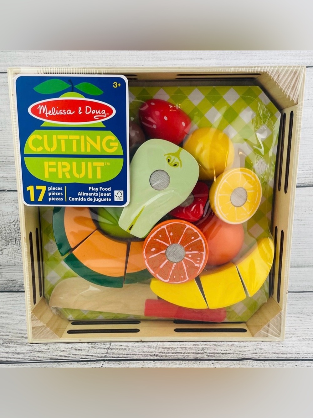 Melissa & Doug Cutting Fruit Play Set Wooden Food Kitchen Accessory 17pcs NEW